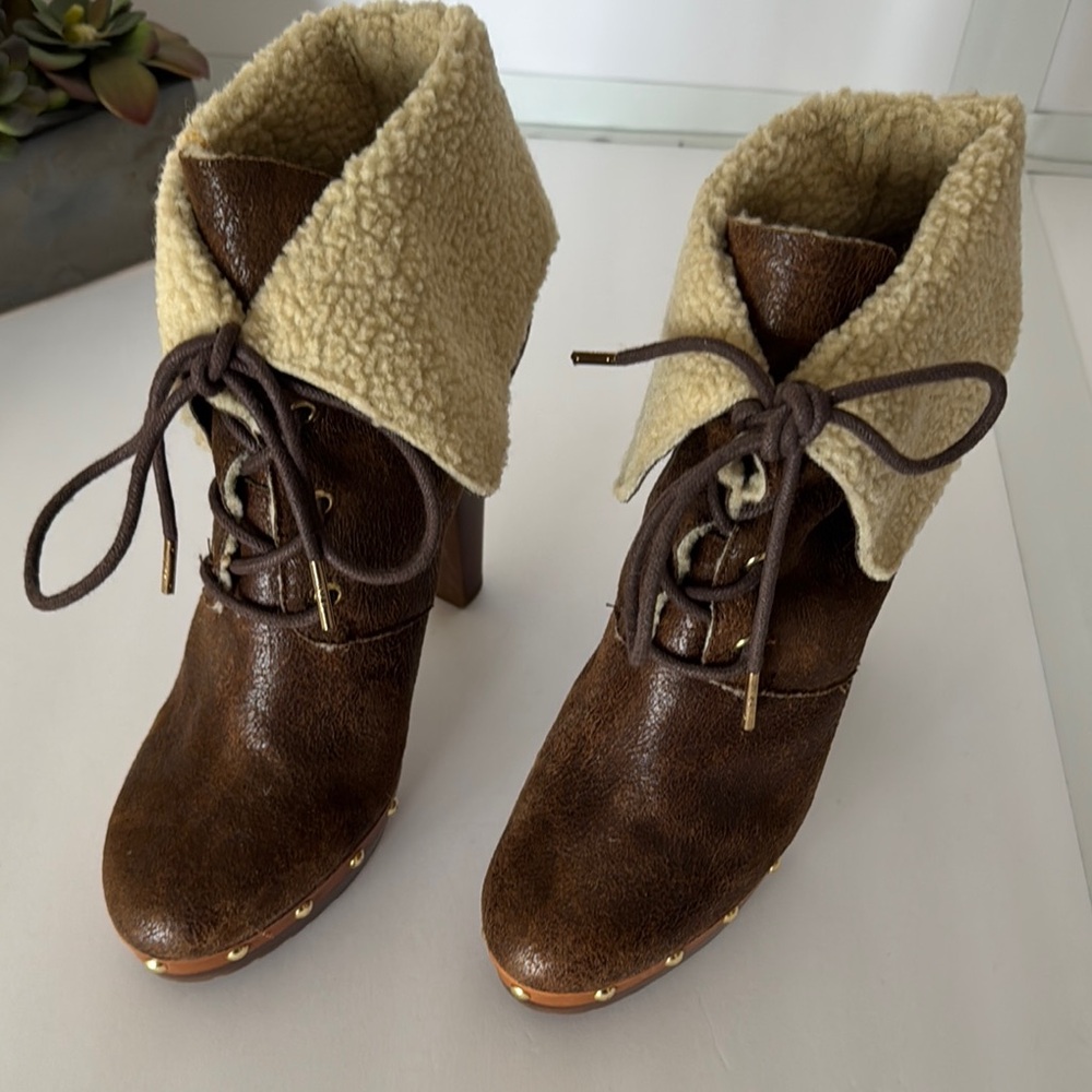 Michael Kors Brown and Cream Heeled Boots